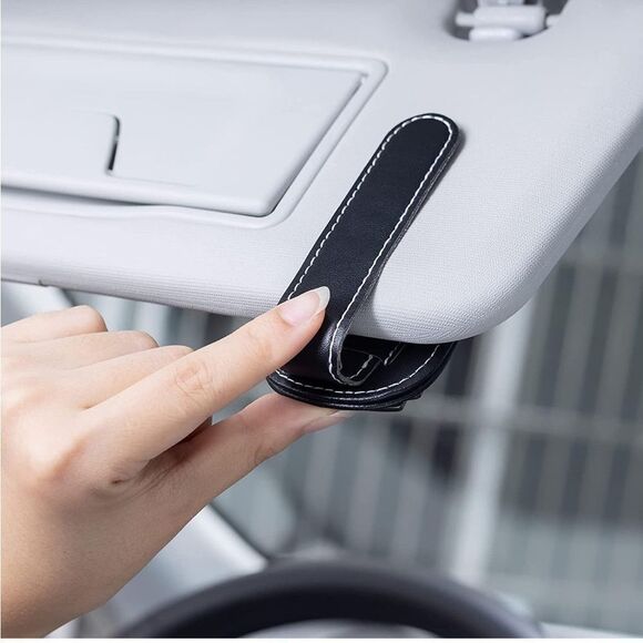 Mercedes Sunglass Holder for Car with Logo Black PU Leather NWT - Picture 3 of 10